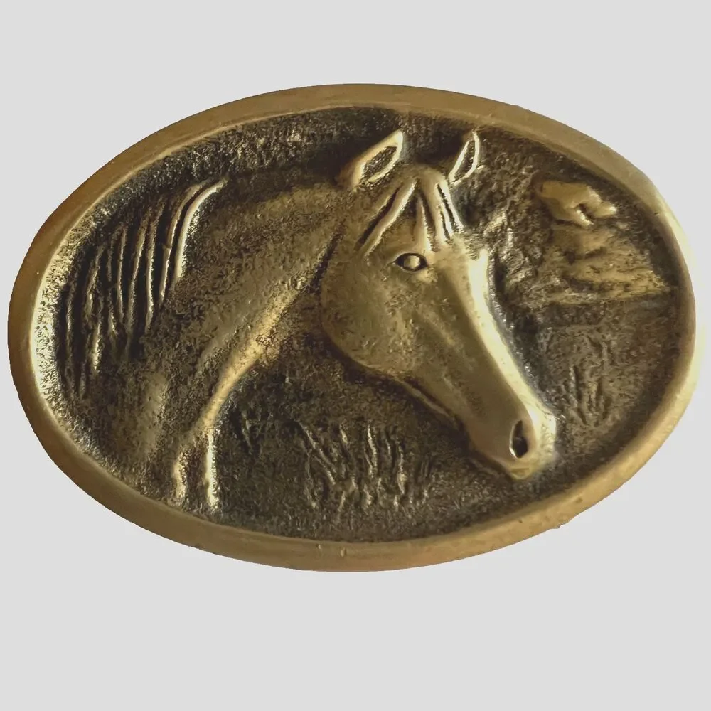 Vintage Belt Buckle Brass Horse Head BTS Equestrian